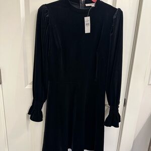 LOFT Classic Black Velvet Long Sleeve Dress